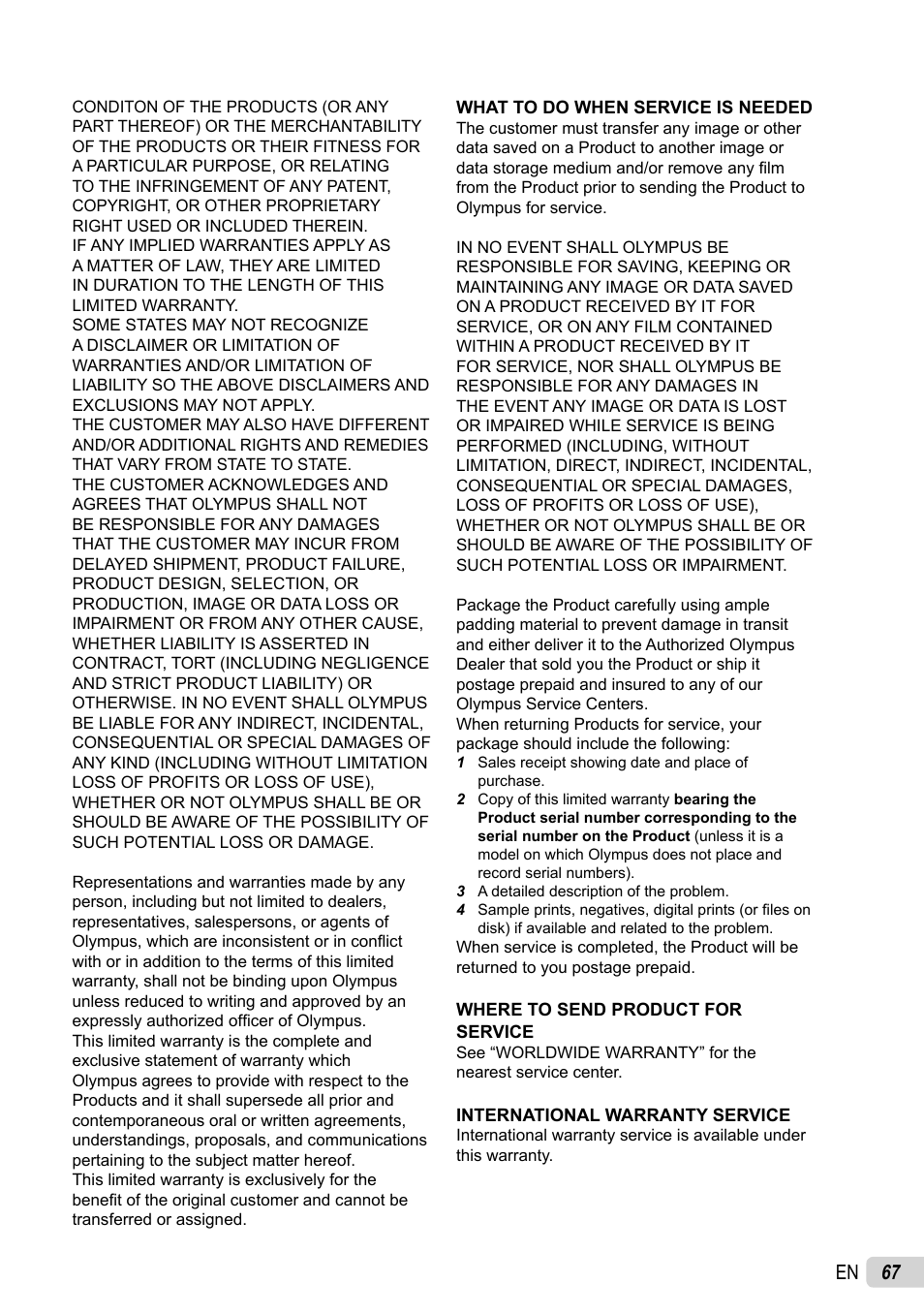 67 en | Olympus µ-7030 User Manual | Page 67 / 73