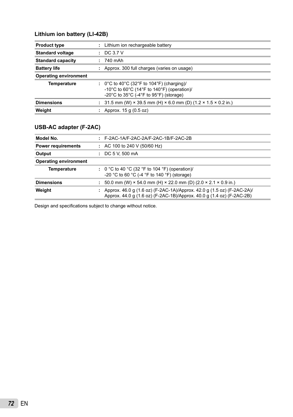 72 en | Olympus µ-7030 User Manual | Page 72 / 73