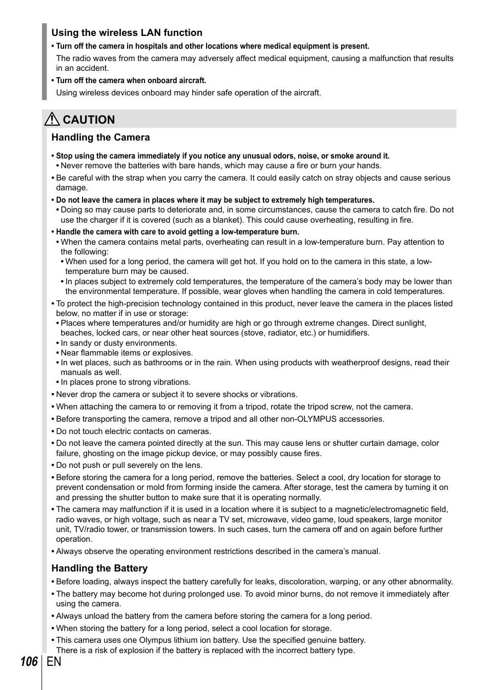 106 en, Caution | Olympus TG3 User Manual | Page 106 / 118