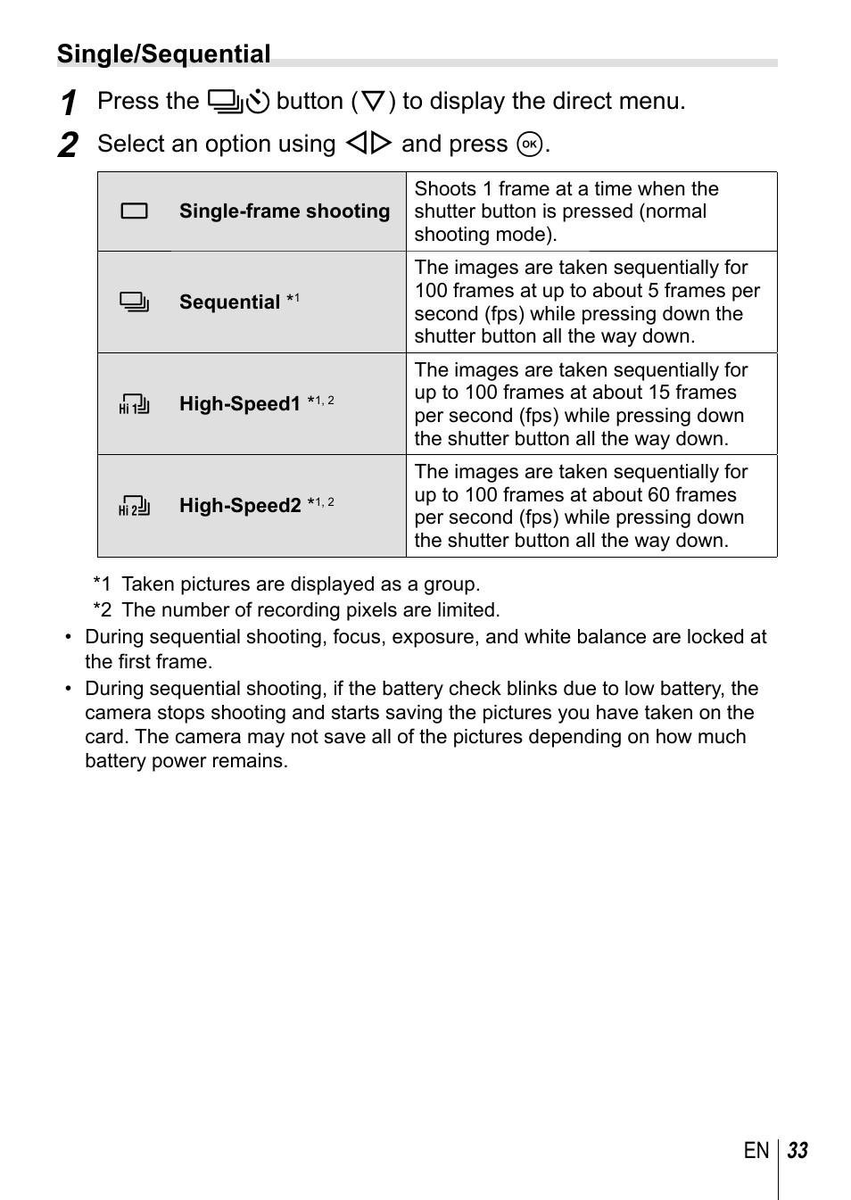 Single/sequential | Olympus TG3 User Manual | Page 33 / 118