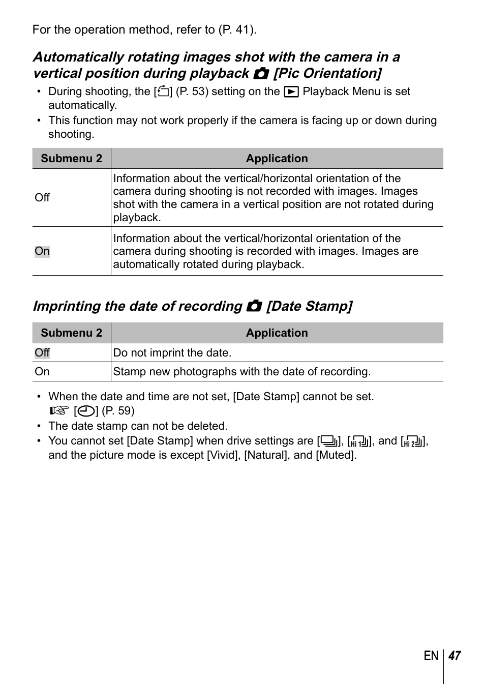 Imprinting the date of recording z [date stamp | Olympus TG3 User Manual | Page 47 / 118