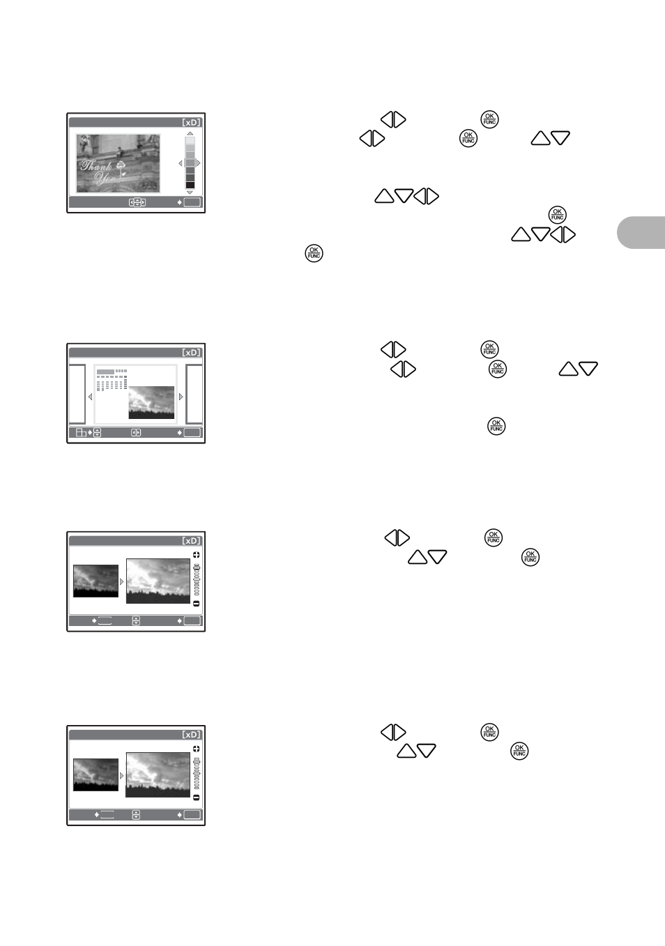 Synthesize the title and the picture, Synthesize the calendar using the picture, Change the brightness of the picture | Change the vividness of the picture, Making an index picture from a movie, Title, Calendar, Brightness, Saturation, Index | Olympus 720 SW User Manual | Page 25 / 83