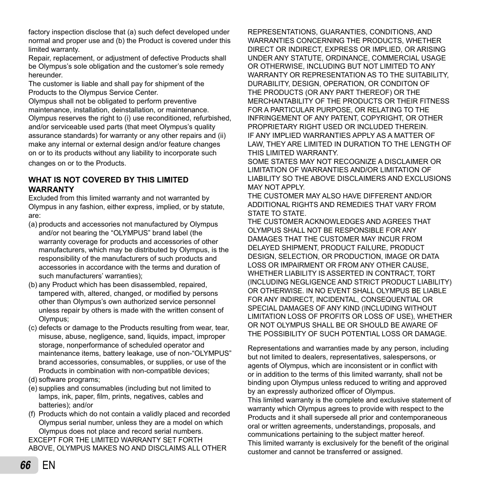 66 en | Olympus VG-150 User Manual | Page 66 / 74