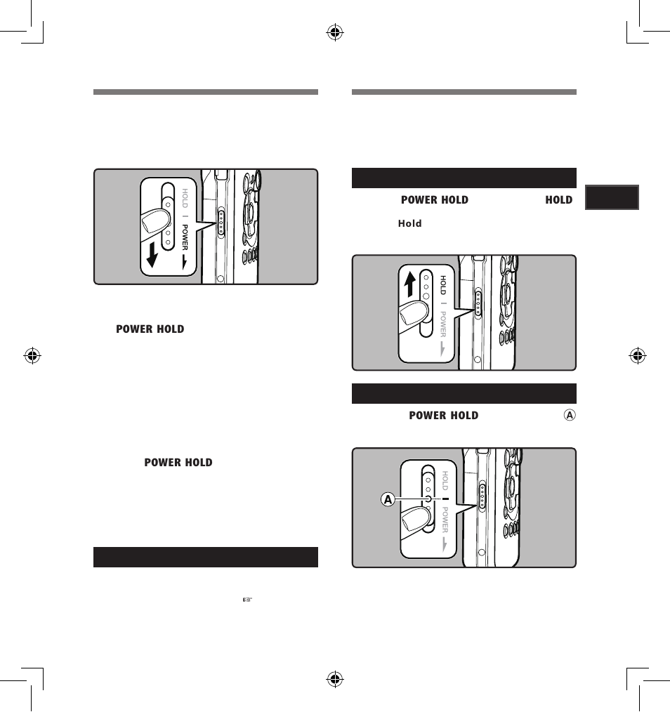 Power supply, Hold | Olympus LS-5 User Manual | Page 13 / 88