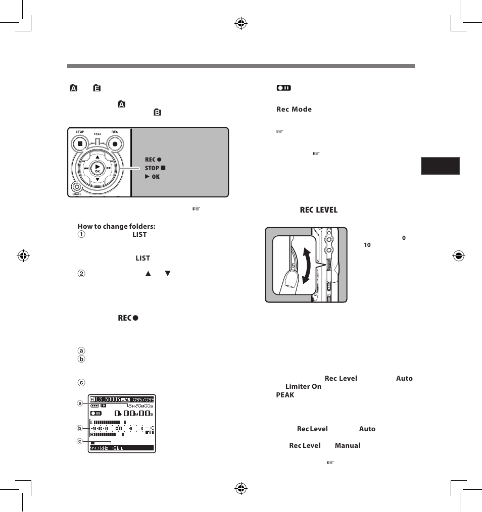 Recording | Olympus LS-5 User Manual | Page 23 / 88