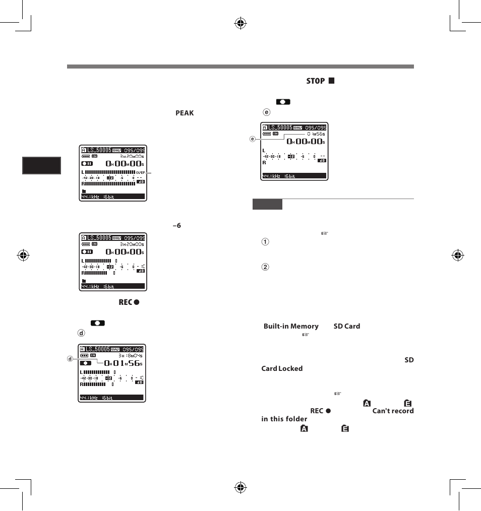 Recording | Olympus LS-5 User Manual | Page 24 / 88