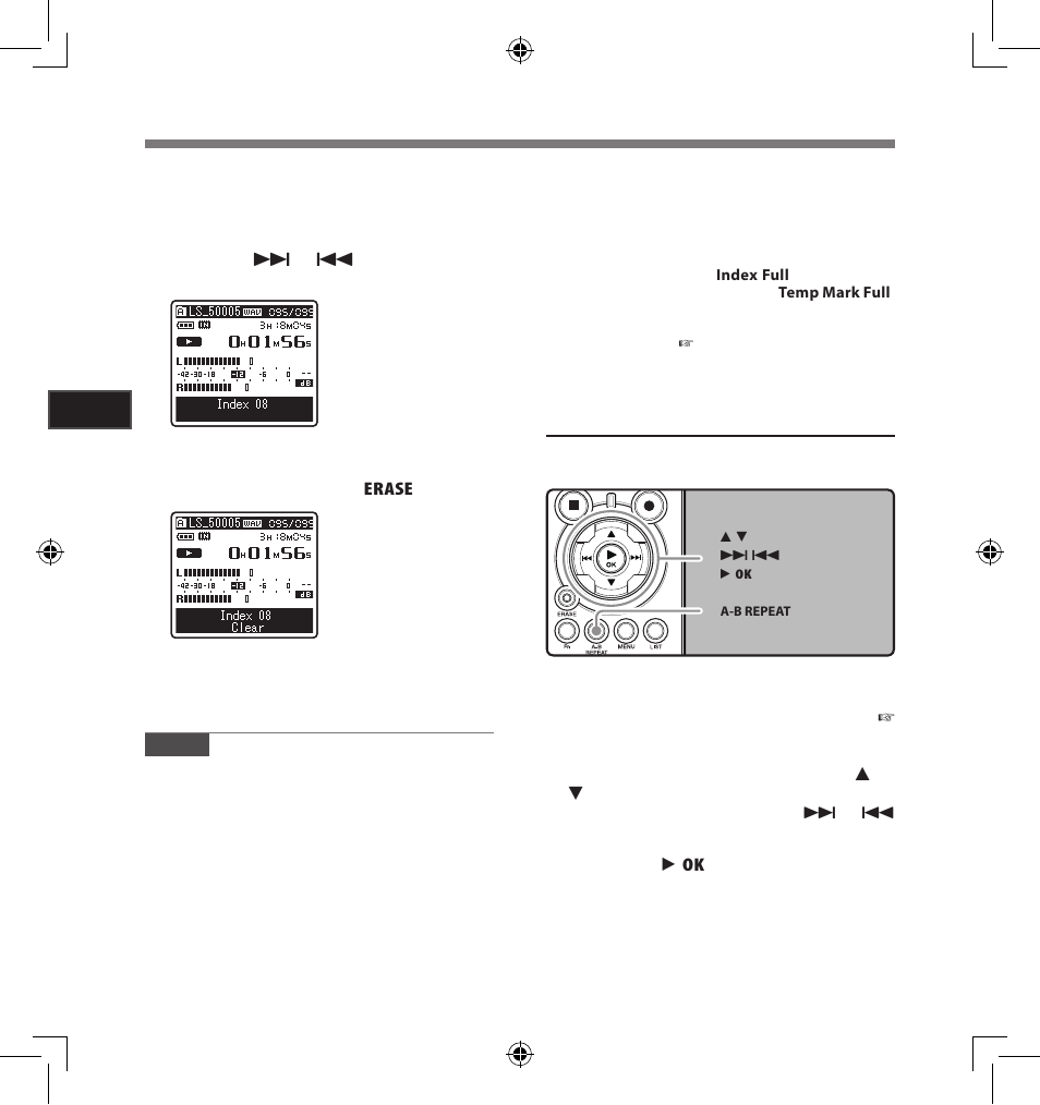 How to begin segment repeat playback | Olympus LS-5 User Manual | Page 36 / 88