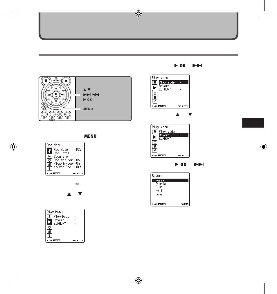 Menu setting method, Menu setting | Olympus LS-5 User Manual | Page 41 / 88
