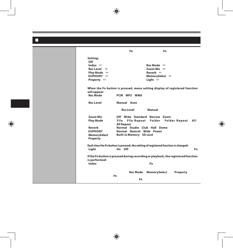 Menu setting method, Fn setting | Olympus LS-5 User Manual | Page 48 / 88