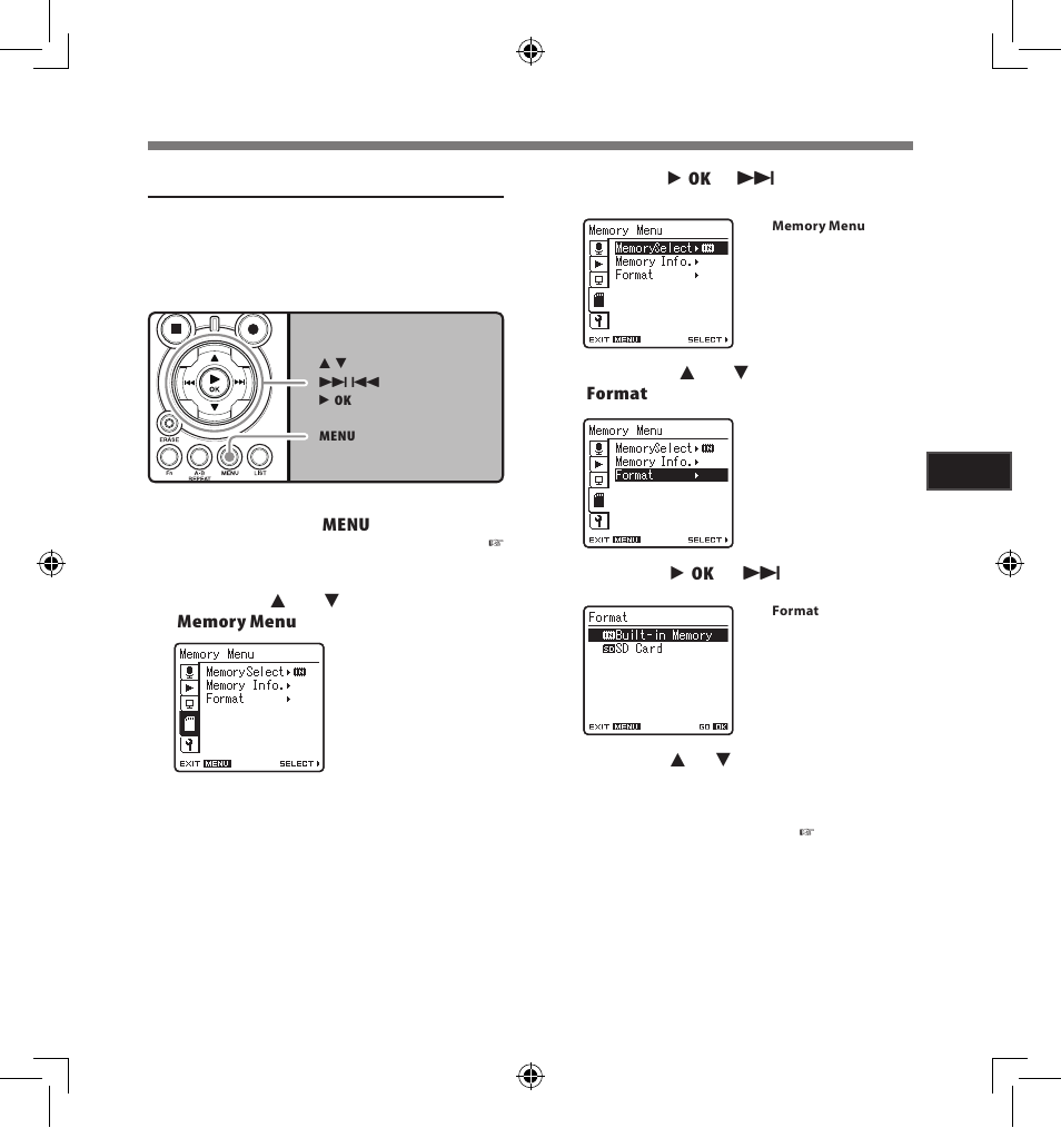 Formatting the recorder [format | Olympus LS-5 User Manual | Page 51 / 88