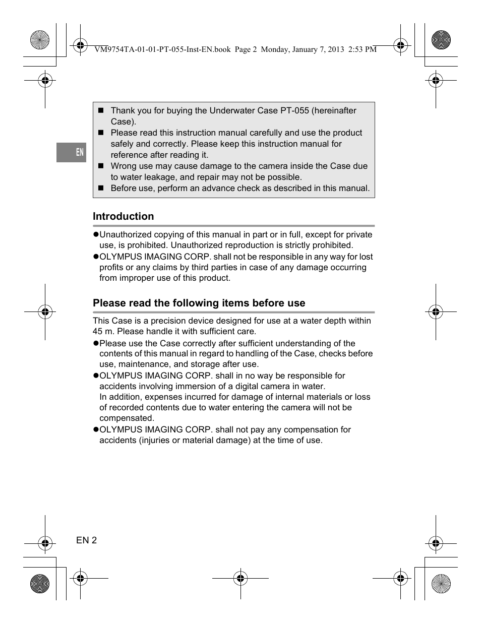 Olympus PT055 User Manual | Page 2 / 29