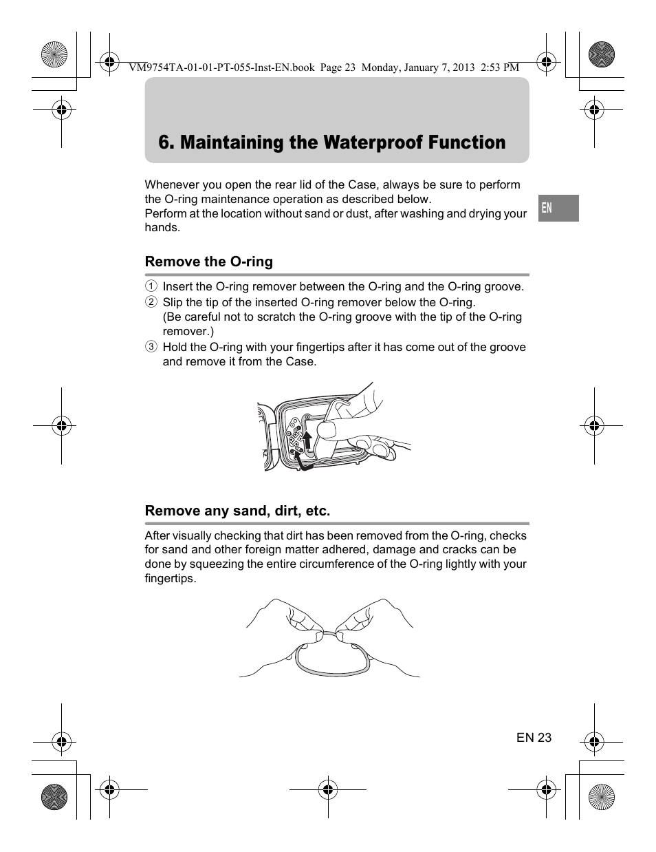 Maintaining the waterproof function | Olympus PT055 User Manual | Page 23 / 29