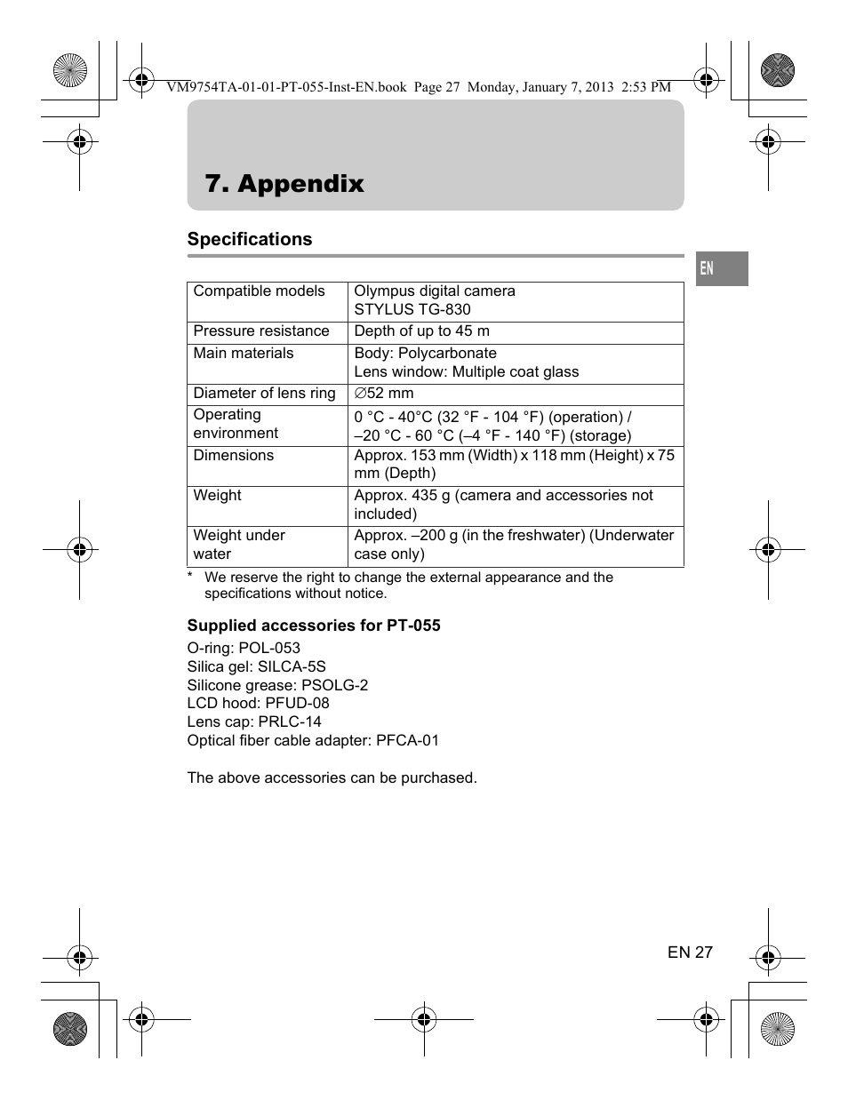 Appendix | Olympus PT055 User Manual | Page 27 / 29