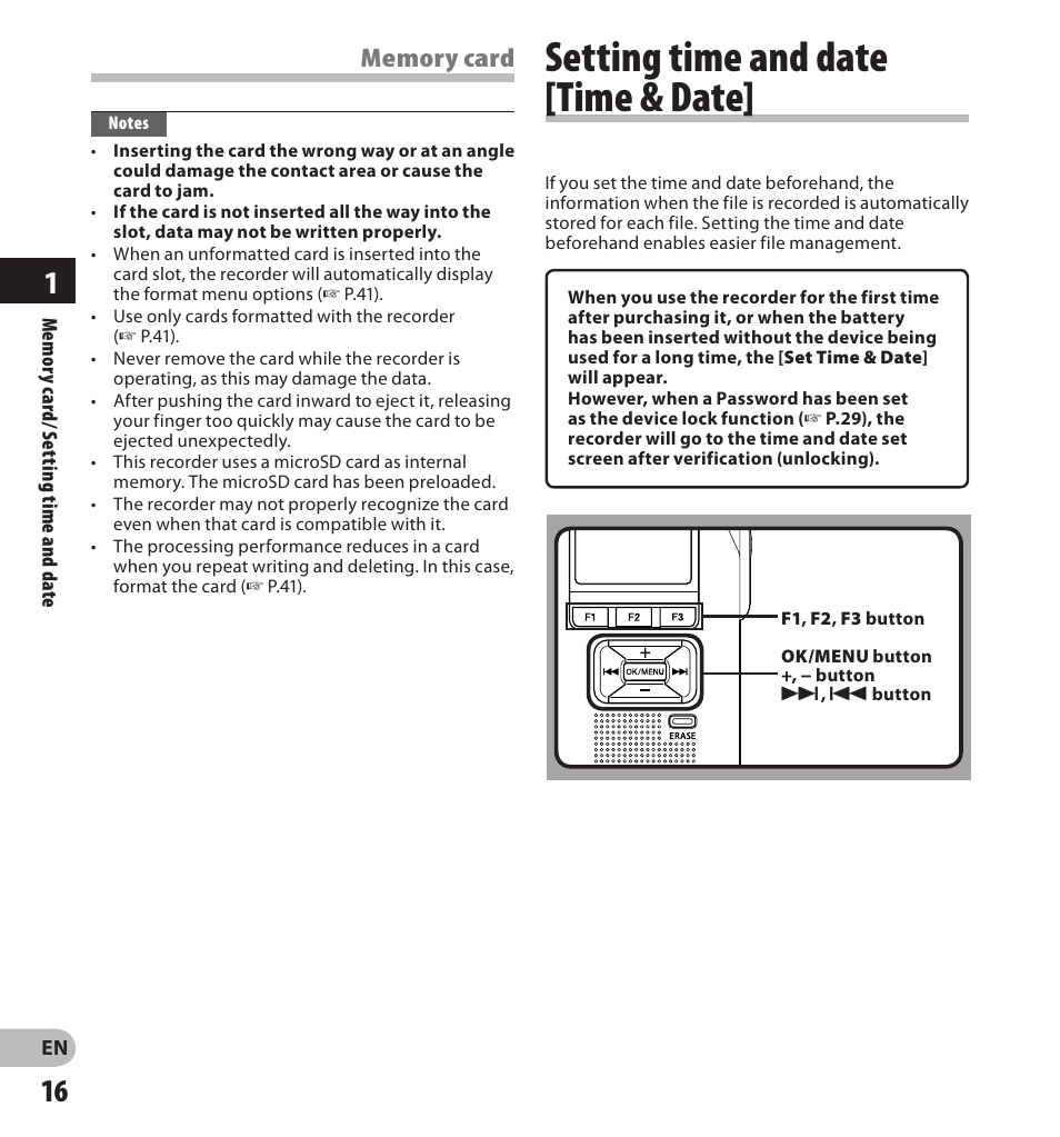 Setting time and date [time & date | Olympus DS-3500 User Manual | Page 16 / 56