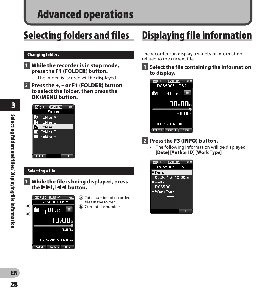 Advanced operations | Olympus DS-3500 User Manual | Page 28 / 56