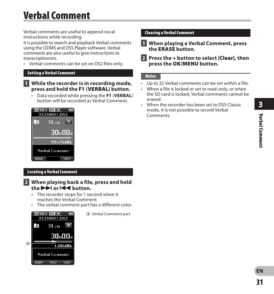 Verbal comment | Olympus DS-3500 User Manual | Page 31 / 56