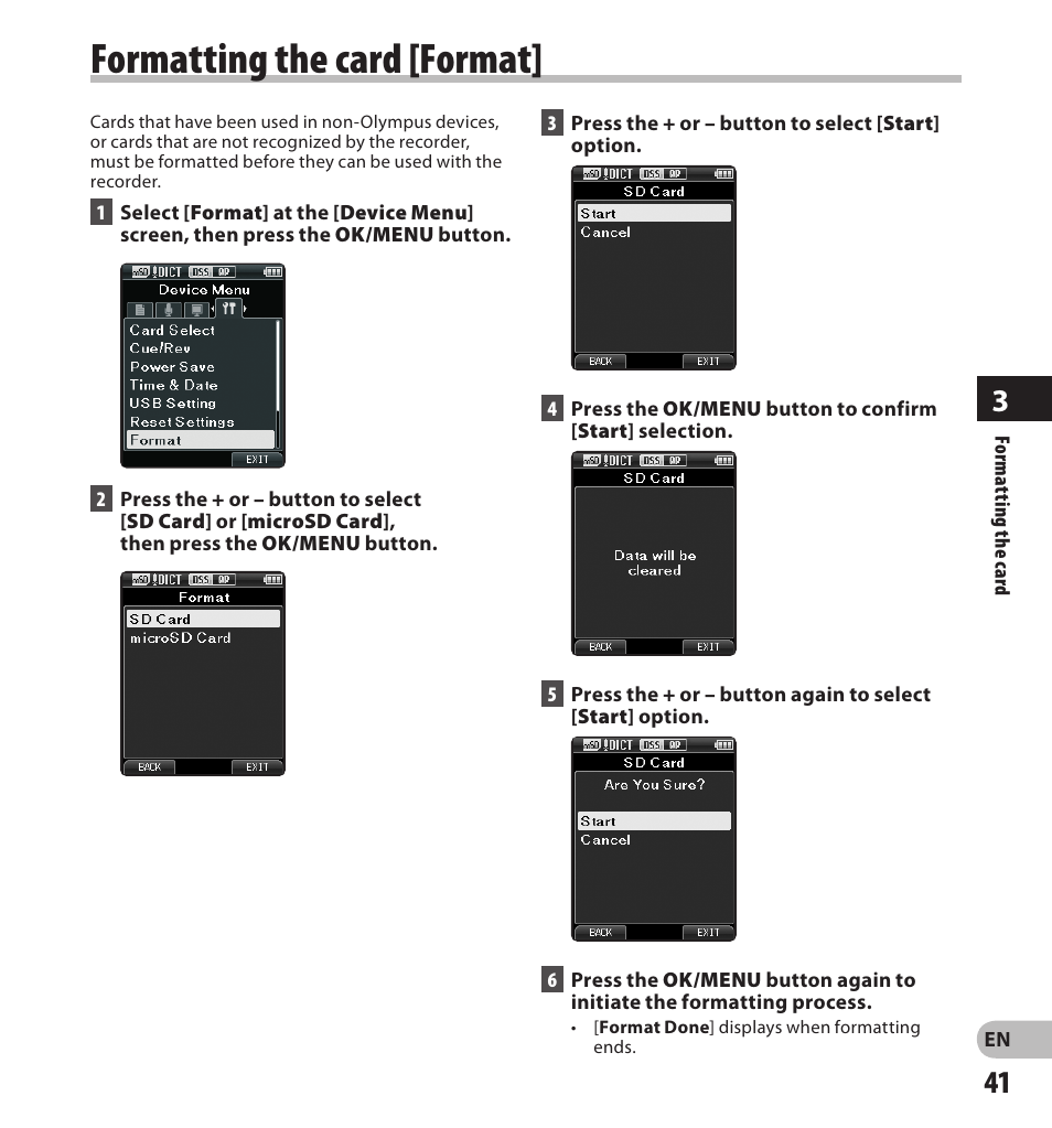 Formatting the card [format | Olympus DS-3500 User Manual | Page 41 / 56