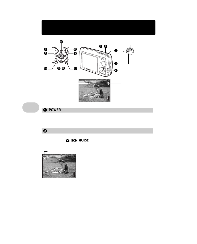 Button operations, Turning the camera on and off, Shooting pictures | P. 10, 1o button, 2 shutter button | Olympus µ 1000 User Manual | Page 10 / 80