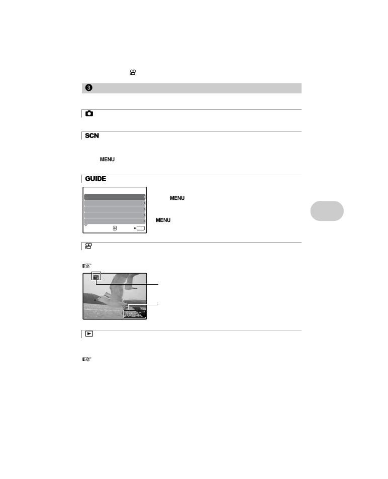 Switching between shooting and playback modes, Shooting still pictures, Follow the shooting guide to take better pictures | Recording movies, Viewing still pictures/selecting playback mode, 3 mode dial, But to n o perat io ns | Olympus µ 1000 User Manual | Page 11 / 80