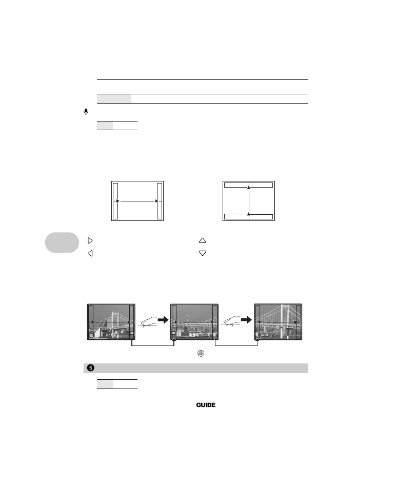 Changing the focusing area, Recording sound with still pictures, Taking pictures for the extended panoramic | Setting to turn off operational sounds, P. 22, 5 silent mode | Olympus µ 1000 User Manual | Page 22 / 80