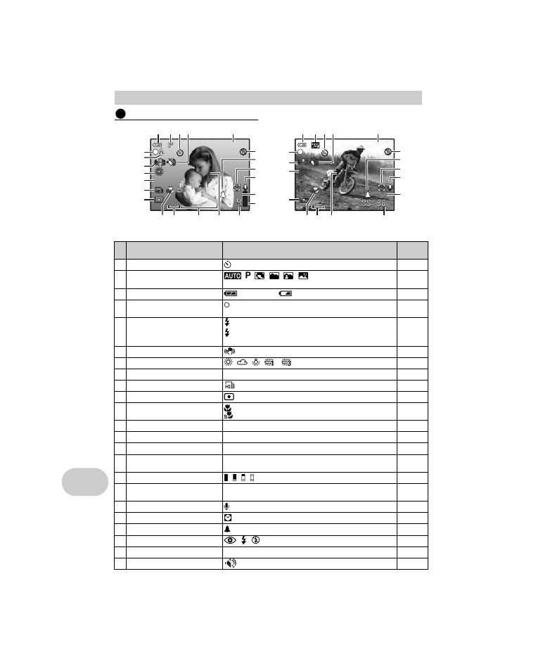 Monitor symbols & icons, Monitor – shooting mode | Olympus µ 1000 User Manual | Page 76 / 80