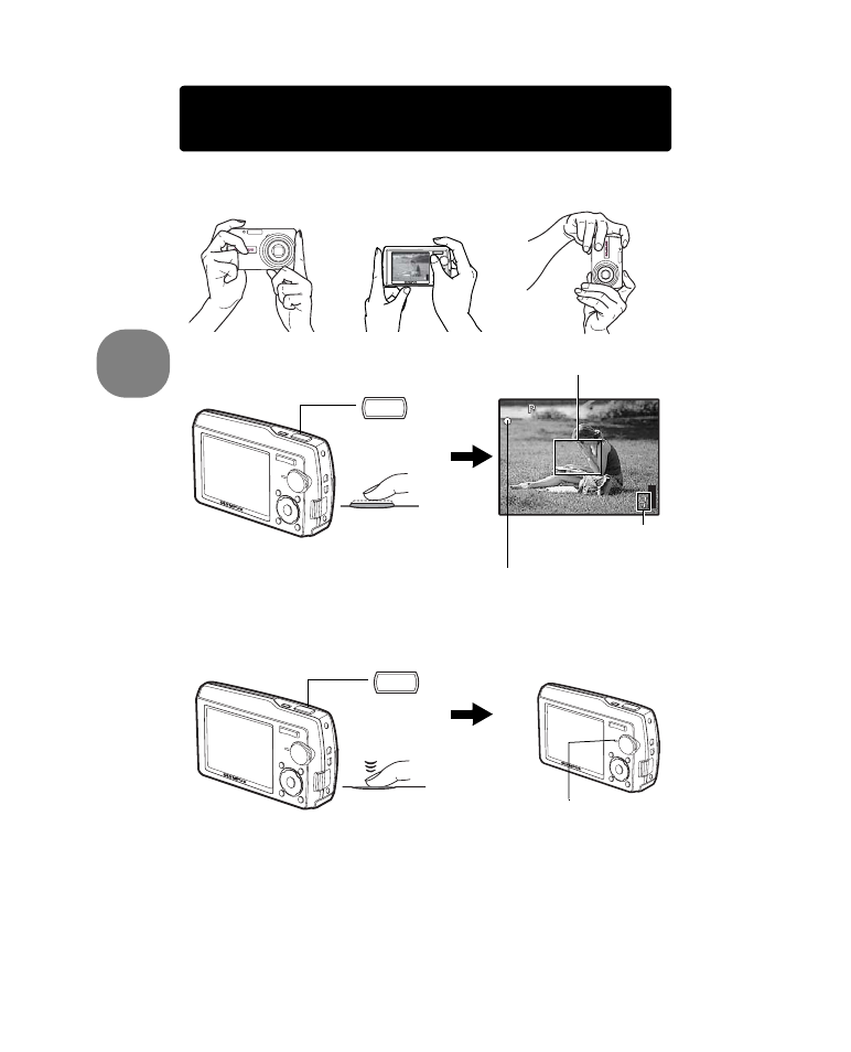 Take a picture, A. hold the camera c. shoot, B. focus | Olympus µ 1000 User Manual | Page 8 / 80