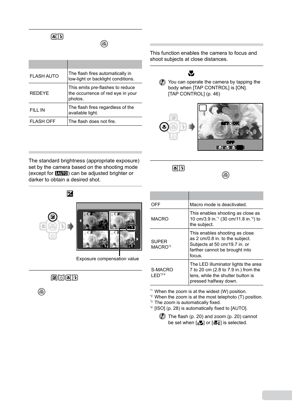 Adjusting the brightness, Shooting closeups, 1 en | Adjusting the brightness (exposure compensation), Shooting closeups (macro shooting) | Olympus µ TOUGH-6000 User Manual | Page 21 / 78