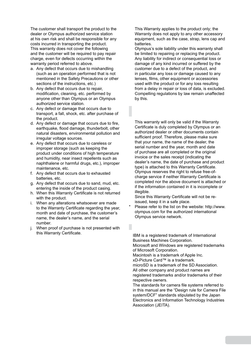 Notes regarding warranty maintenance, Trademarks, 1 en | Olympus µ TOUGH-6000 User Manual | Page 71 / 78