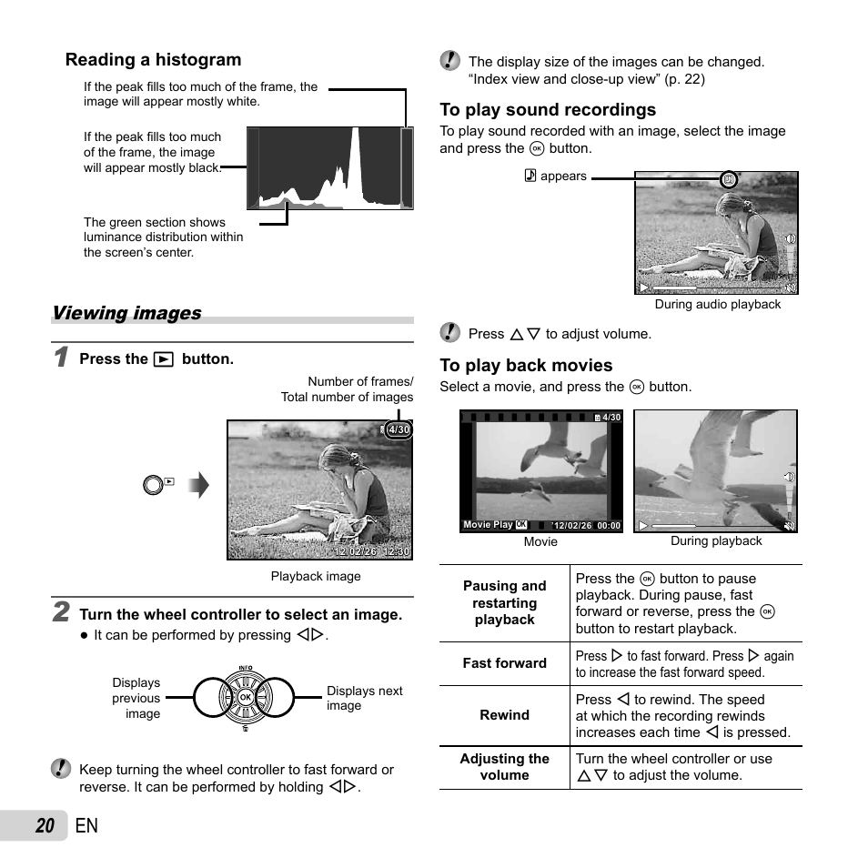 20 en, Viewing images, Reading a histogram | Olympus SZ-14 User Manual | Page 20 / 80