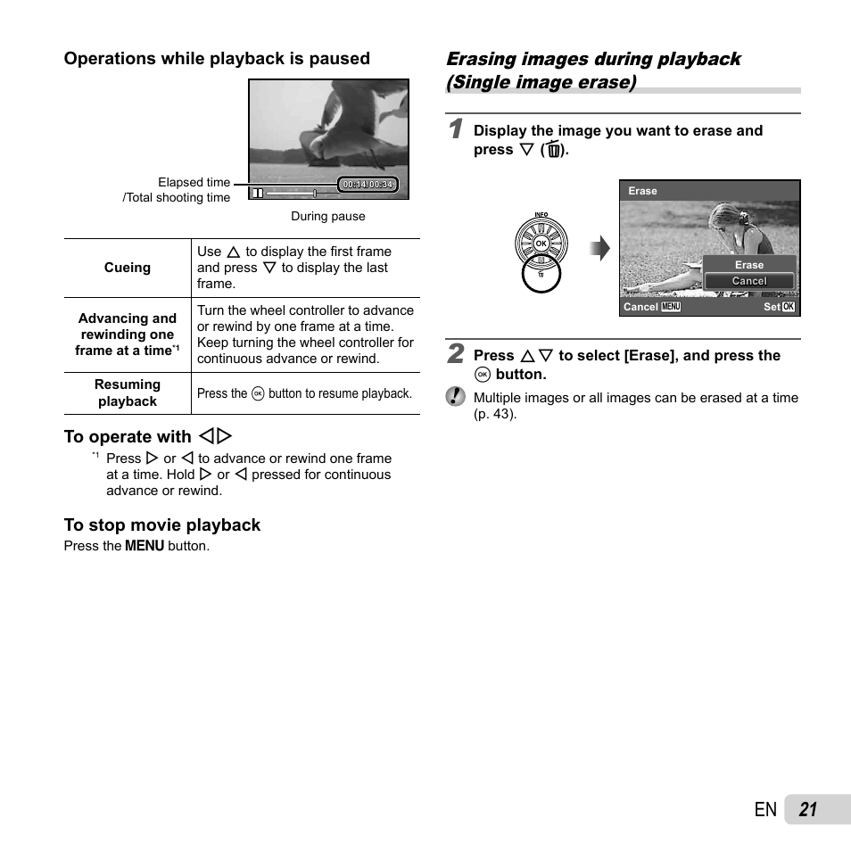 21 en, Operations while playback is paused | Olympus SZ-14 User Manual | Page 21 / 80