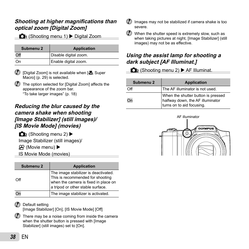 38 en | Olympus SZ-14 User Manual | Page 38 / 80