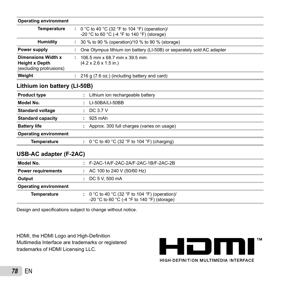 78 en | Olympus SZ-14 User Manual | Page 78 / 80