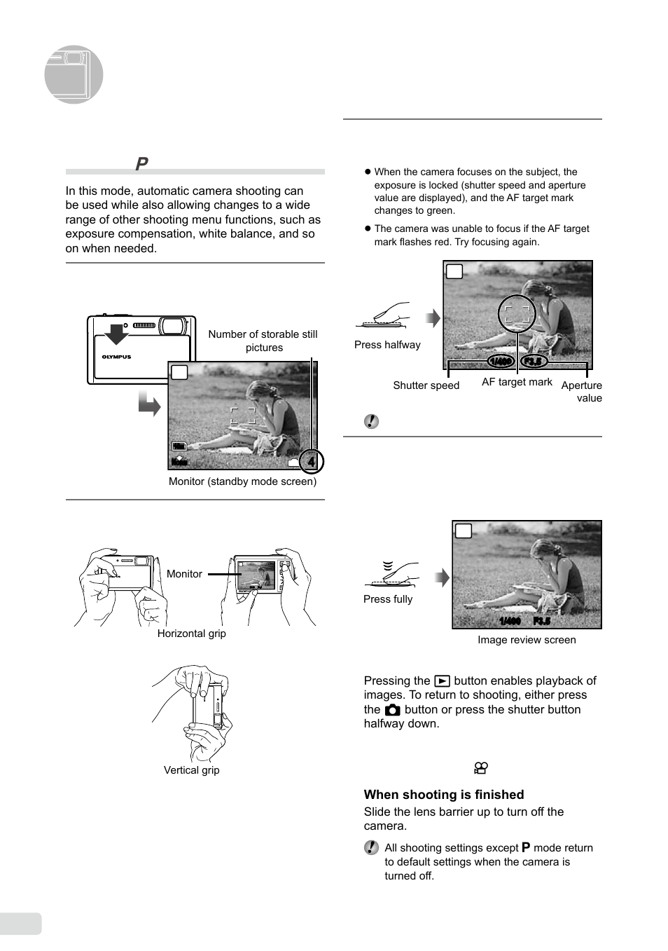 Shooting, playback, and erasing, 1 en | Olympus µ 1040 User Manual | Page 14 / 63