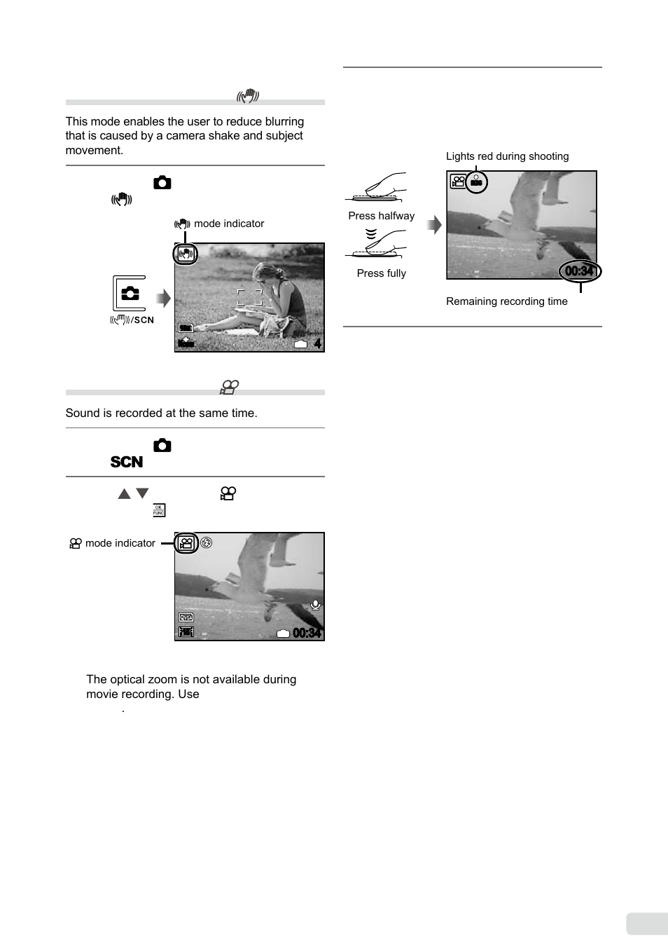 Using the digital image stabilization mode, Shooting movies | Olympus µ 1040 User Manual | Page 17 / 63