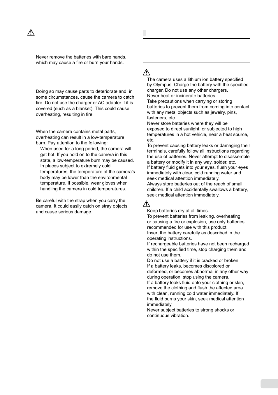 Battery handling precautions | Olympus µ 1040 User Manual | Page 53 / 63