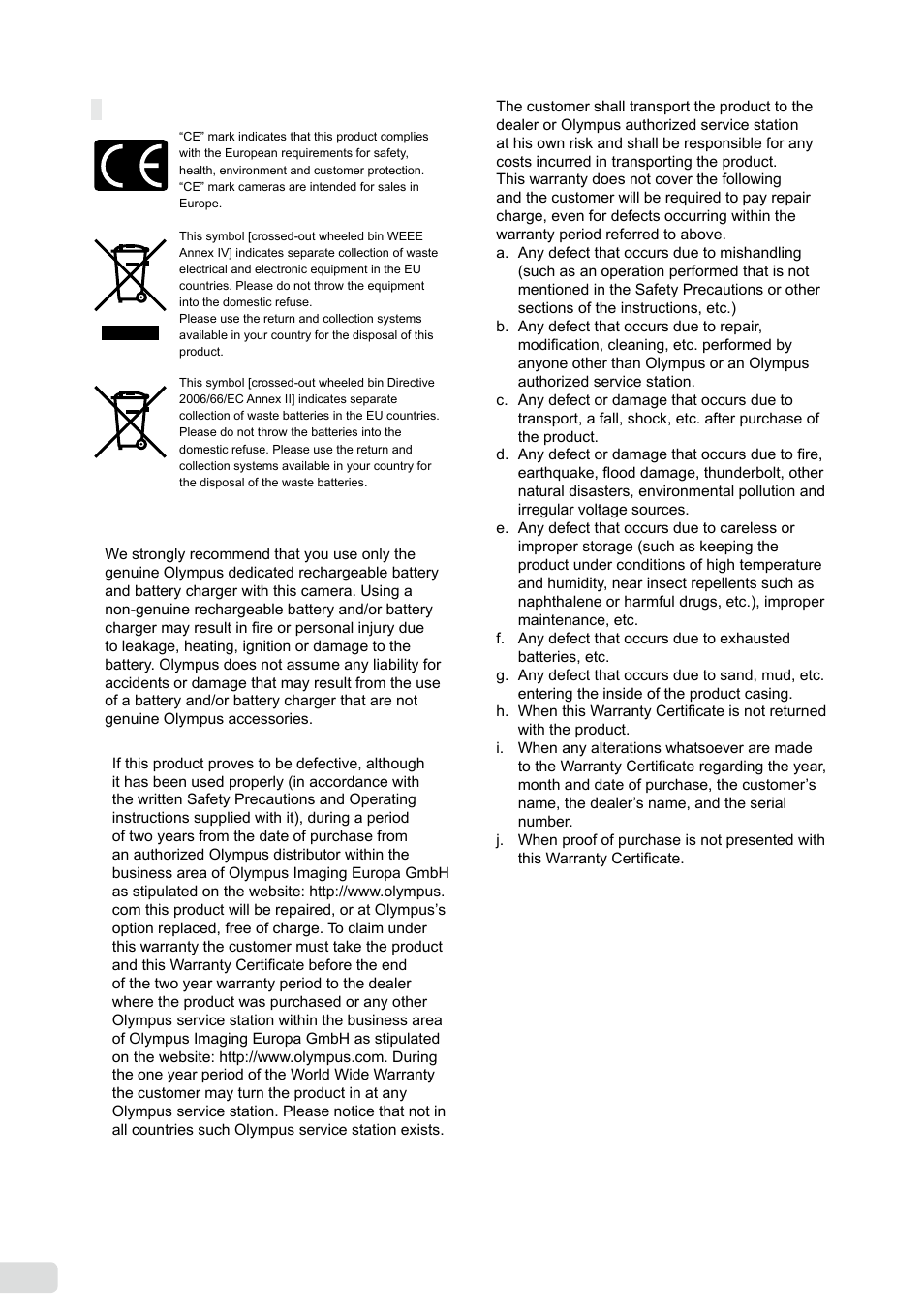 For customers in europe | Olympus µ 1040 User Manual | Page 56 / 63