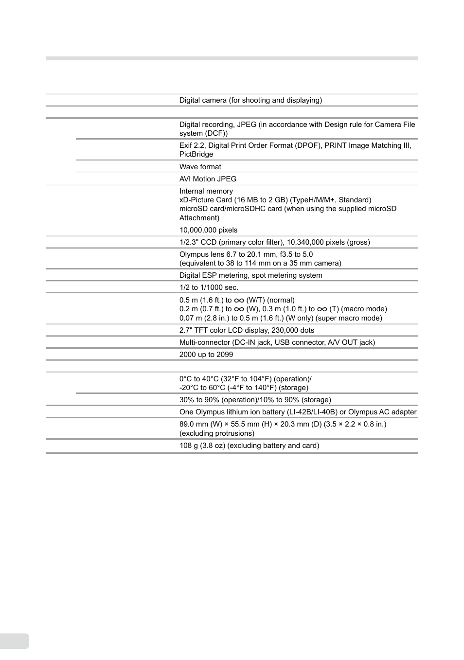 Specifications, En specifications | Olympus µ 1040 User Manual | Page 58 / 63