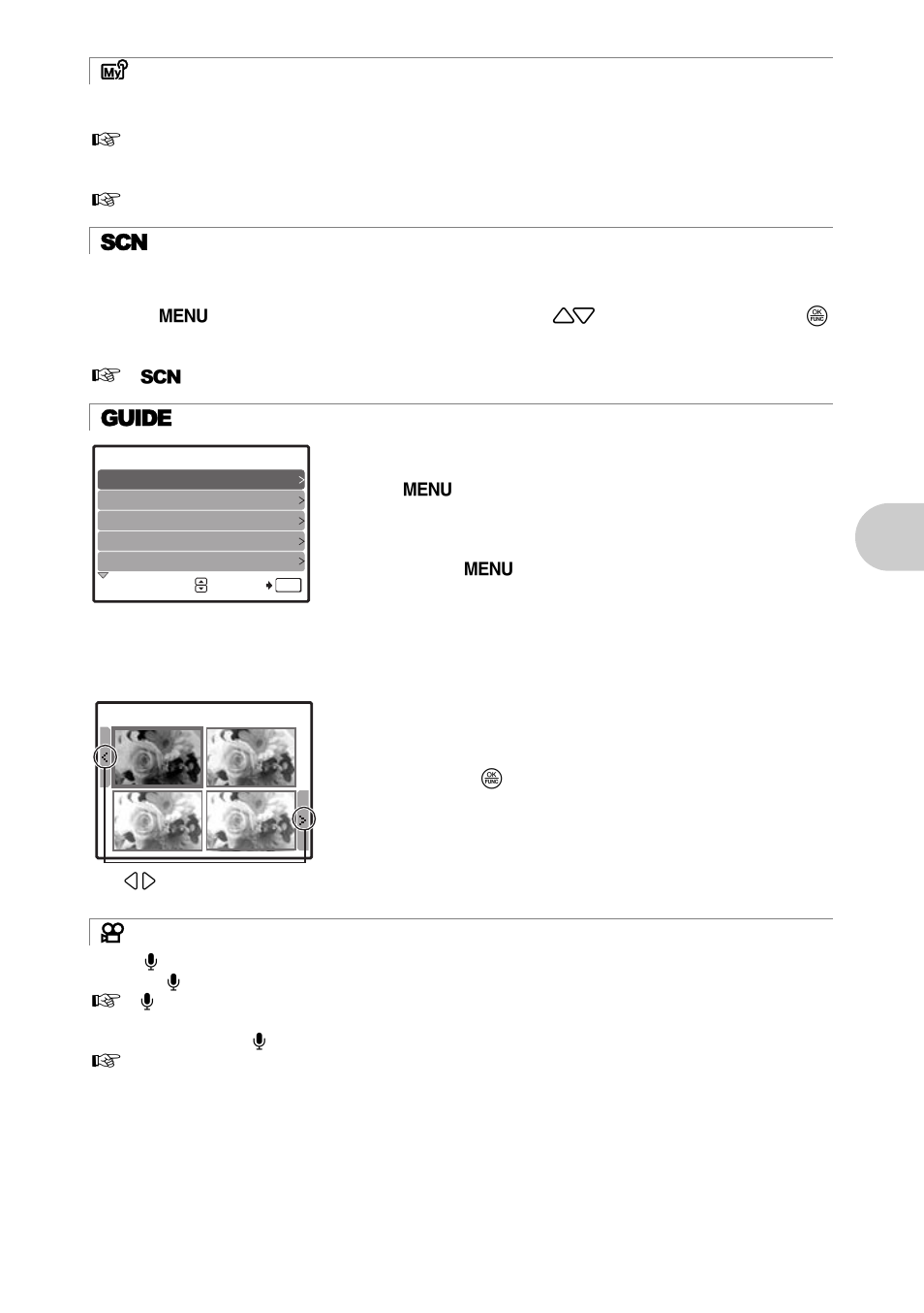 Follow the shooting guide for setting, Recording movies, But to n operat ions | Olympus SP-560 UZ User Manual | Page 13 / 96