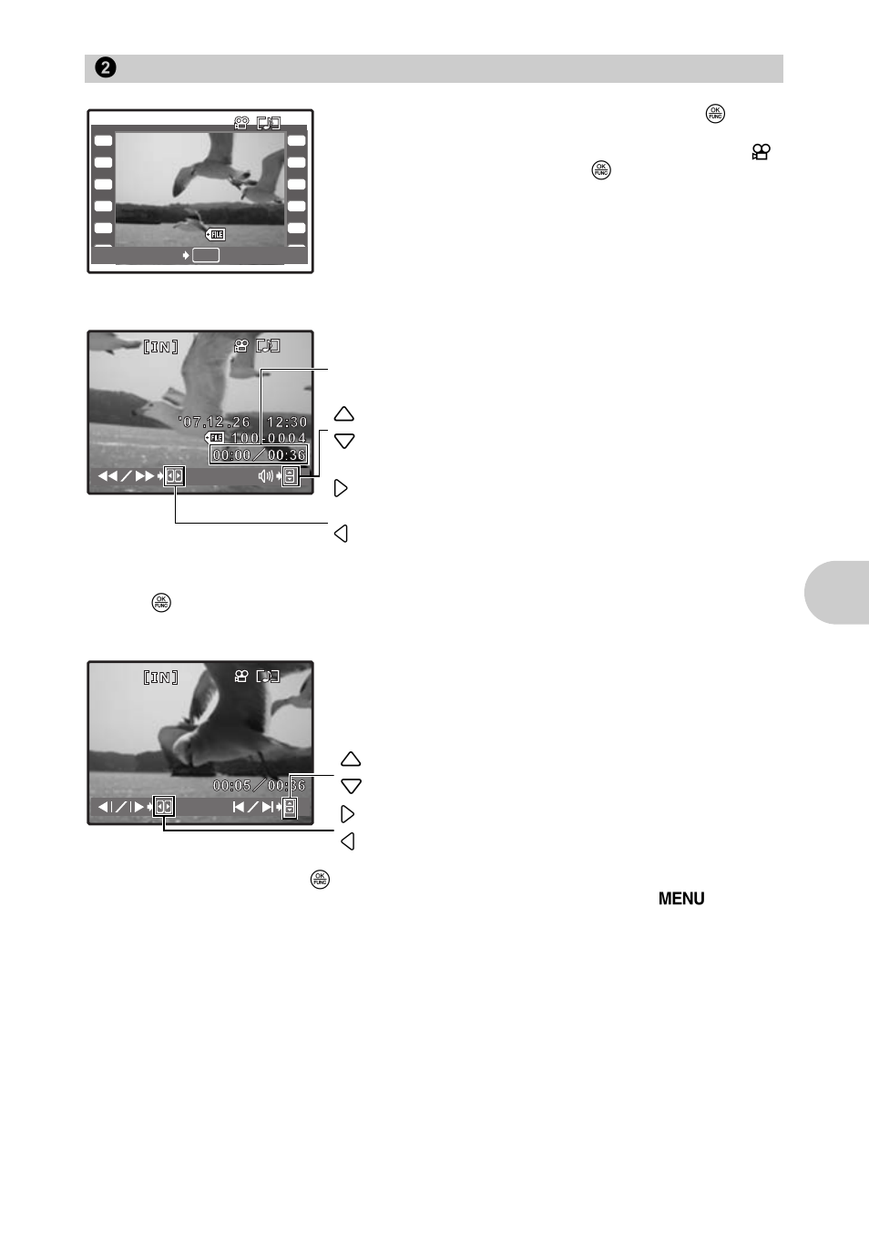 Playing back movies, Menu op erat ion s, 2 movie play | Olympus SP-560 UZ User Manual | Page 35 / 96