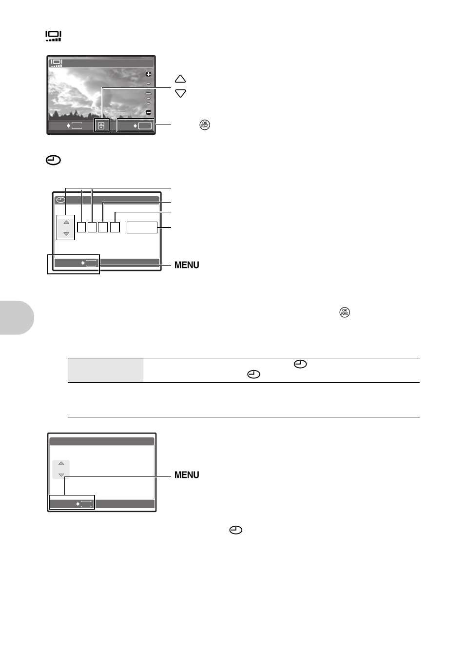 Adjusting the monitor brightness, Setting the date and time, Setting the date and time in another time zone | Men u o perat io ns | Olympus SP-560 UZ User Manual | Page 44 / 96