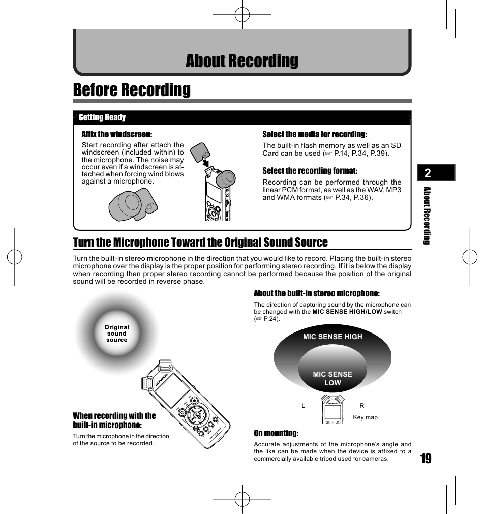 About recording before recording | Olympus LS-10 User Manual | Page 19 / 70