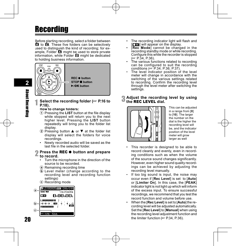 Recording | Olympus LS-10 User Manual | Page 20 / 70