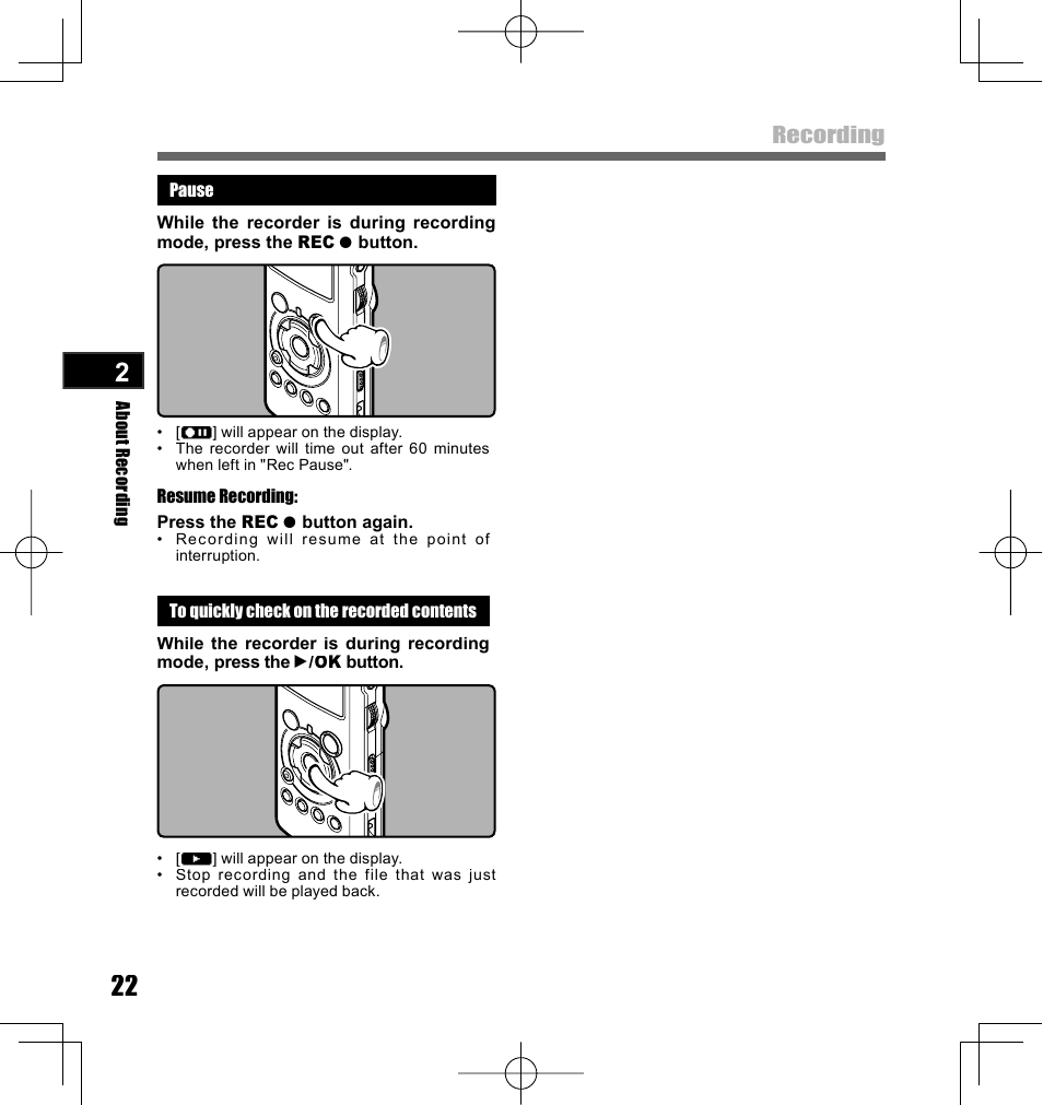 Recording | Olympus LS-10 User Manual | Page 22 / 70
