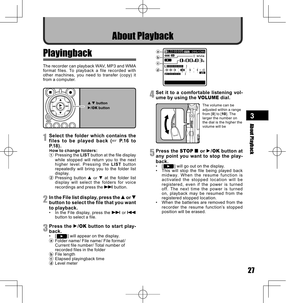 Playingback, About playback | Olympus LS-10 User Manual | Page 27 / 70