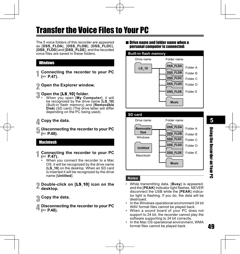 Transfer the voice files to your pc | Olympus LS-10 User Manual | Page 49 / 70