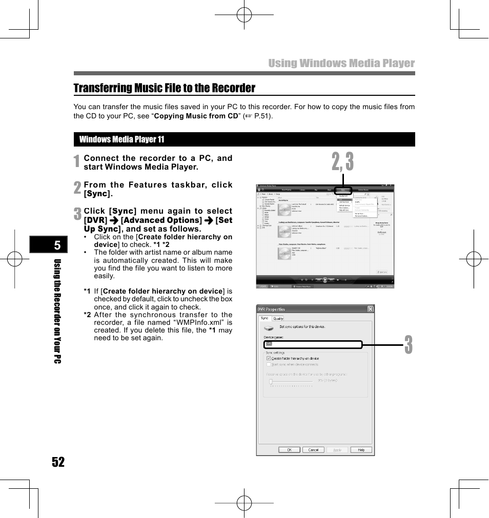 Transferring music file to the recorder | Olympus LS-10 User Manual | Page 52 / 70