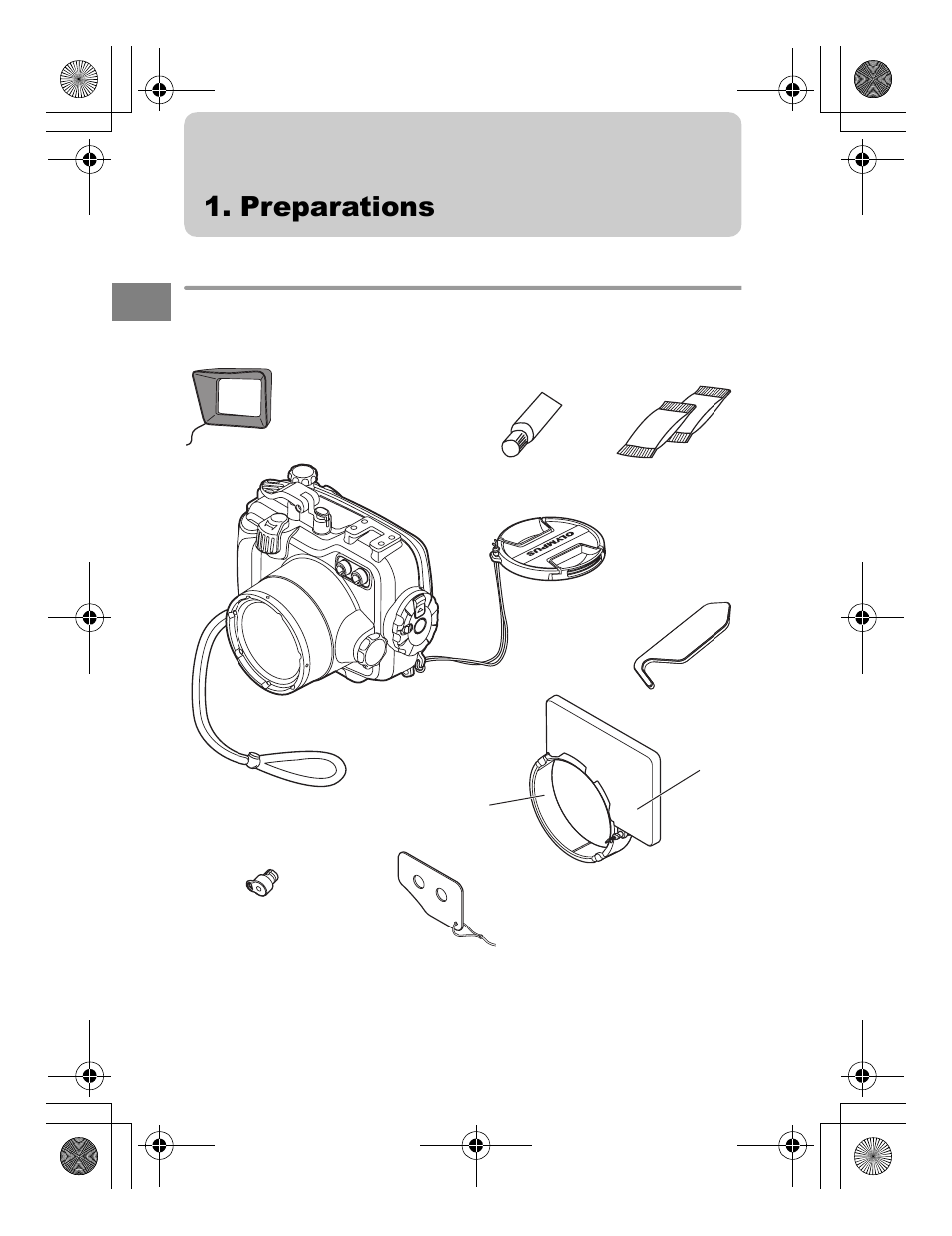 Preparations, Check the contents of the package | Olympus PT-054 User Manual | Page 8 / 31