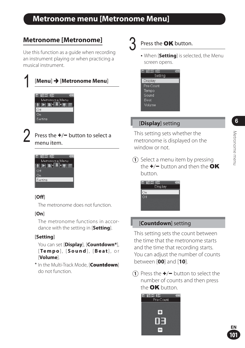 Metronome menu [metronome menu | Olympus LS-100 User Manual | Page 101 / 137
