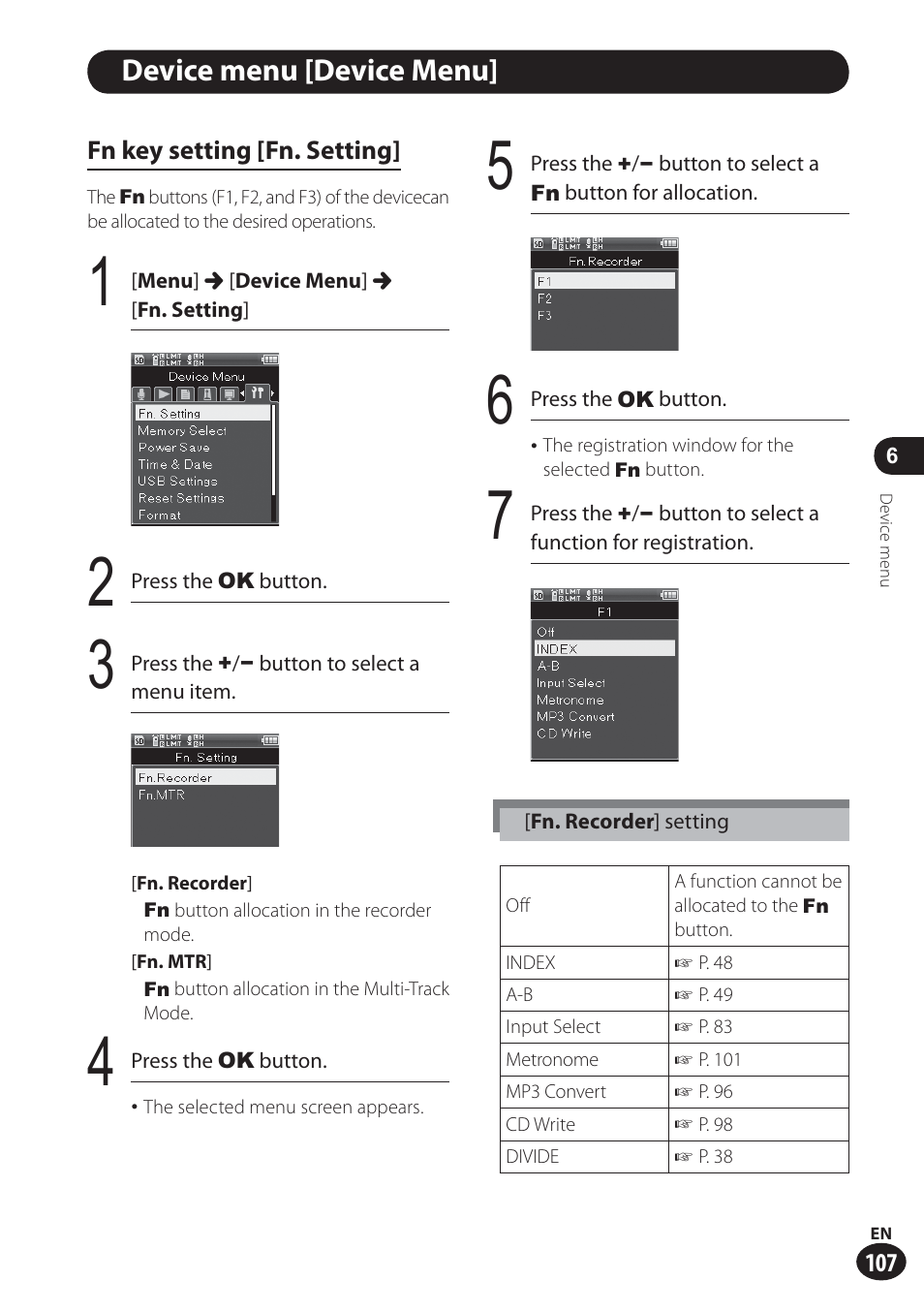 Device menu [device menu | Olympus LS-100 User Manual | Page 107 / 137