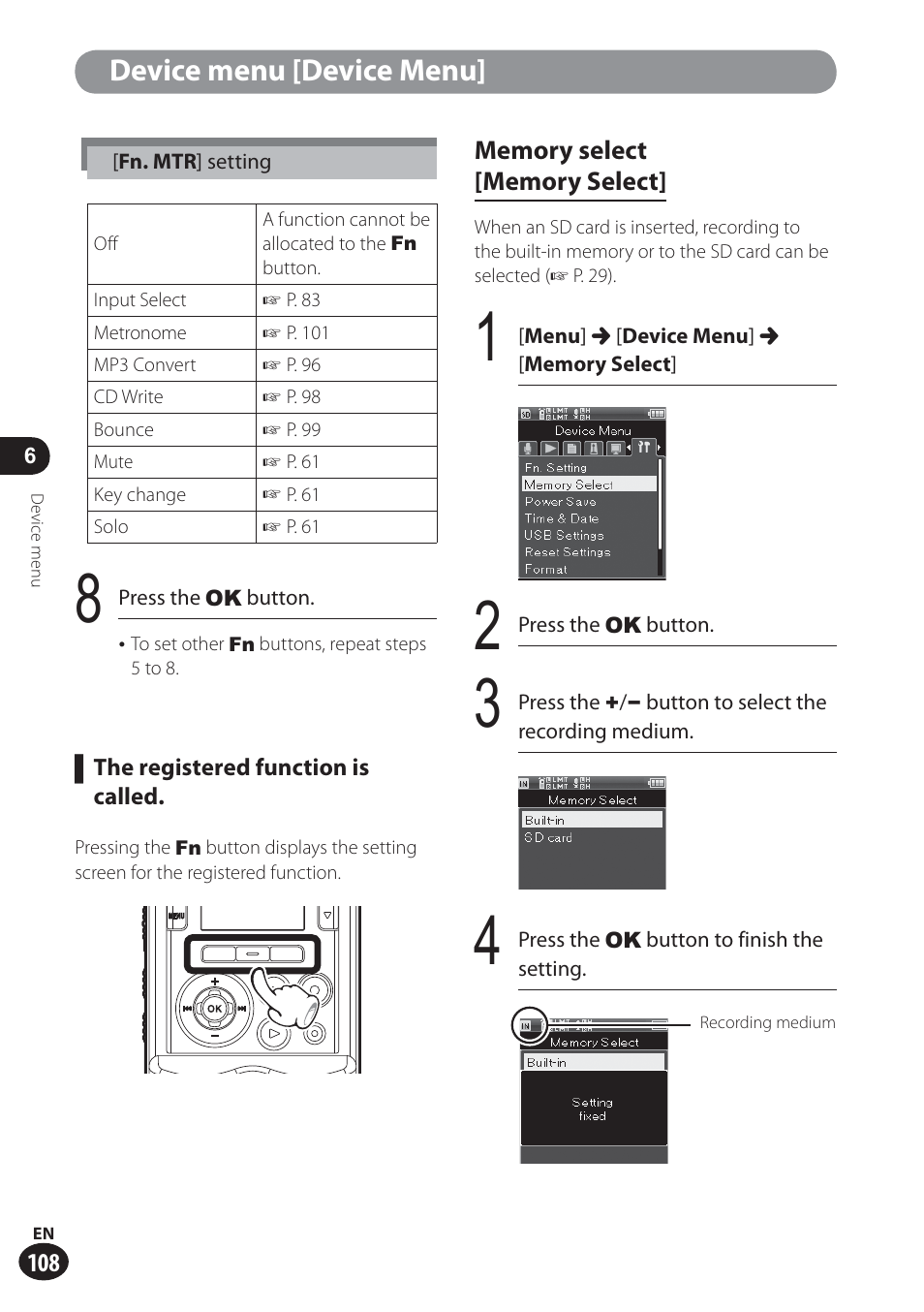 Device menu [device menu | Olympus LS-100 User Manual | Page 108 / 137